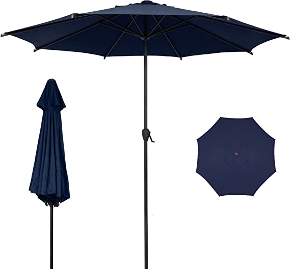 Photo 1 of Patio Umbrella Market Outdoor Table Umbrella with Auto Tilt and Crank for Garden, Lawn, Deck, Backyard & Pool, 8 Sturdy Steel Ribs,