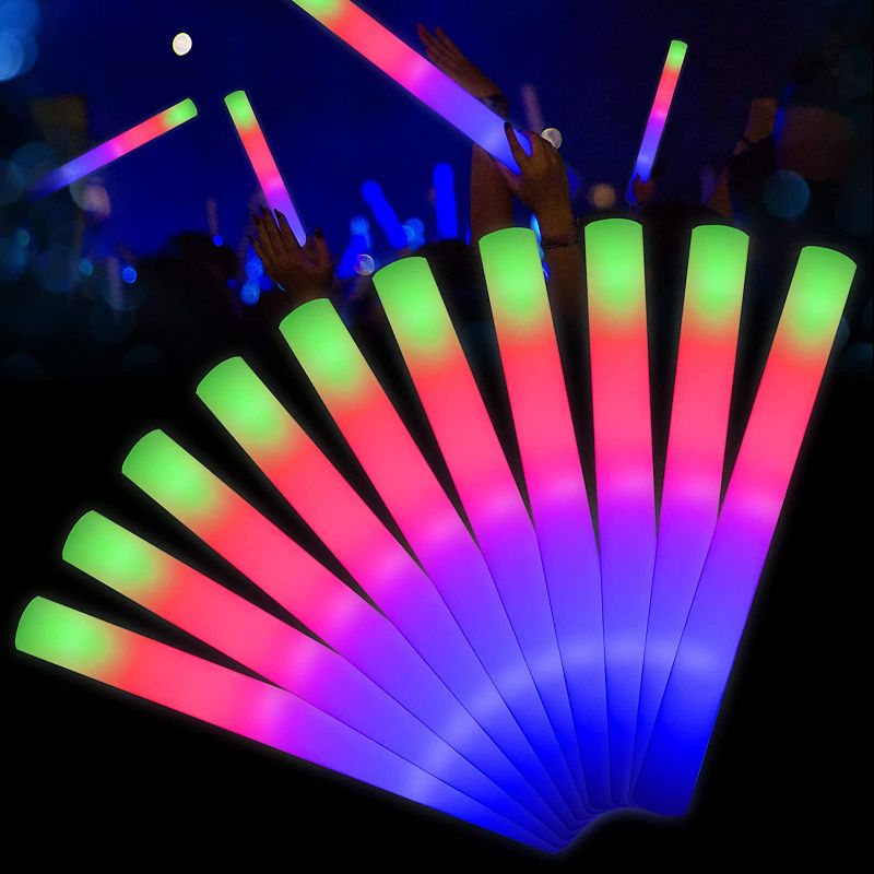 Photo 1 of Light up Foam Sticks 10pcs LED Foam Sticks Halloween Party Favors Glow Batons with 3 Modes Flashing Effect for Party, Concert and Event