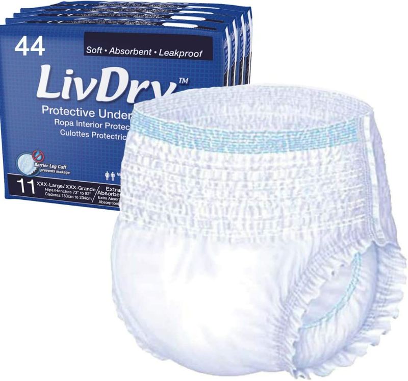 Photo 1 of LivDry Adult Incontinence Underwear, Extra Absorbency Adult Diapers, Leak Protection (XXX-Large (44 Count))
