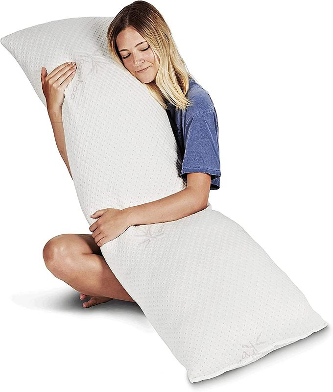 Photo 1 of Snuggle-Pedic Long Body Pillow for Adults - Big 20x54 Pregnancy Pillows w/Shredded Memory Foam & Bamboo Cooling Pillow Cover - Cuddle Pillow for Bed, Firm Maternity Side Sleeper Pillow Insert to Hug
