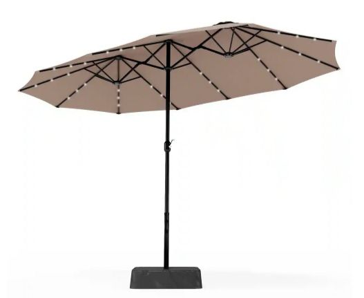 Photo 1 of PHI VILLA 15 ft. Market Patio Umbrella With Lights No Weights in Beige
