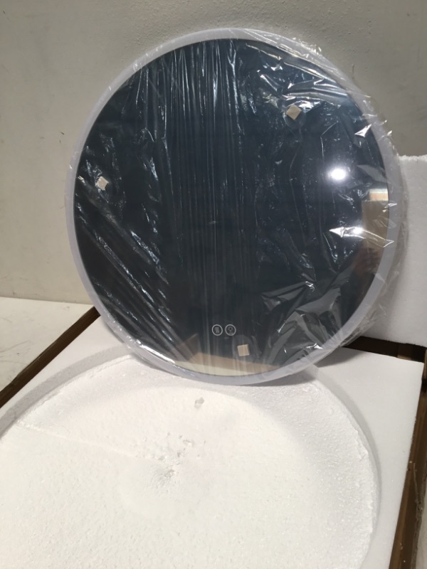 Photo 3 of Vlsrka 24 Inch Round Bathroom LED Lighted Mirror, Wall Mounted Vanity Makeup Mirror with Lights, 3 Colors Dimmable Brightness, IP54 Waterproof, Smart Touch Switch, Anti-Fog Circle Mirror for Wall Three Color Lights 24'' x 24''