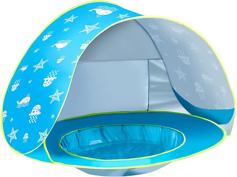 Photo 1 of GeerWest Beach Tent Toddlers Pool Tents Pop Up Portable Toys Sun shelter UV Protection Shade for Infant with Carry Bag (Blue)
