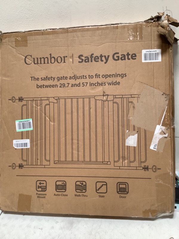 Photo 2 of Mom's Choice Awards Winner-Cumbor 29.5-57" Baby Gate for Stairs, Extra Wide Dog Gate for Doorways, Pressure Mounted Walk Through Safety Child Gate for Kids Toddler, Tall Pet Puppy Fence Gate, Brown 30.5" Tall x 57" Wide Brown