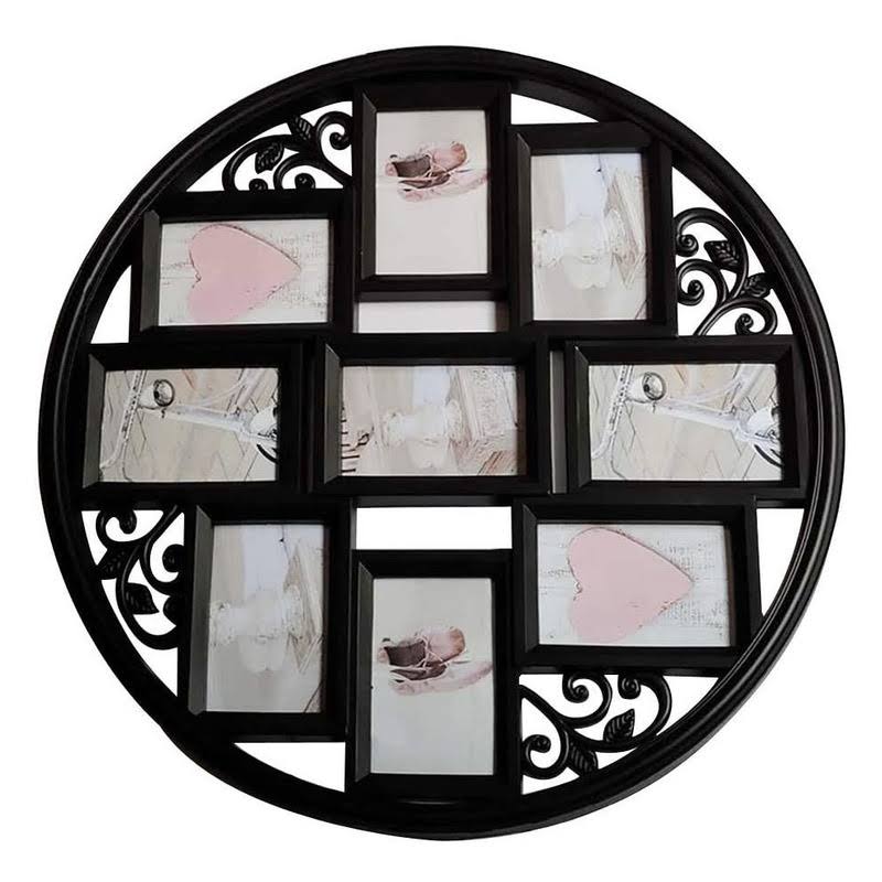 Photo 1 of MKUN 4x6 Wall Collage Picture Frames 22"- Round Circular Wall hanging Picture Photo Collage Frame with Leaf Decoration, 9- Opening (Black)
