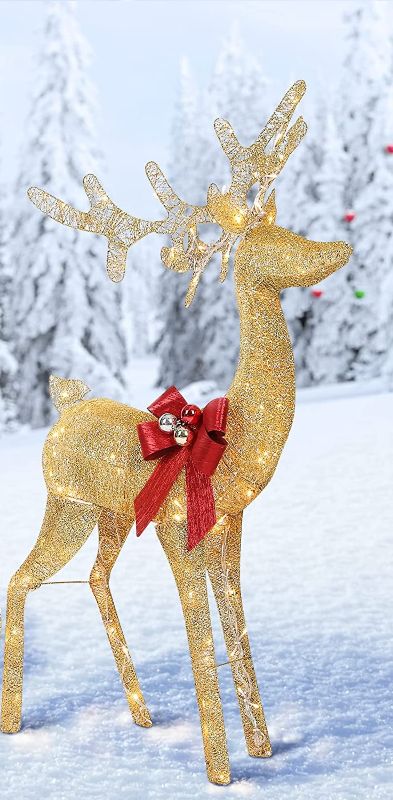 Photo 1 of 4FT Light-Up Mesh Deer Light Champagne Gold 