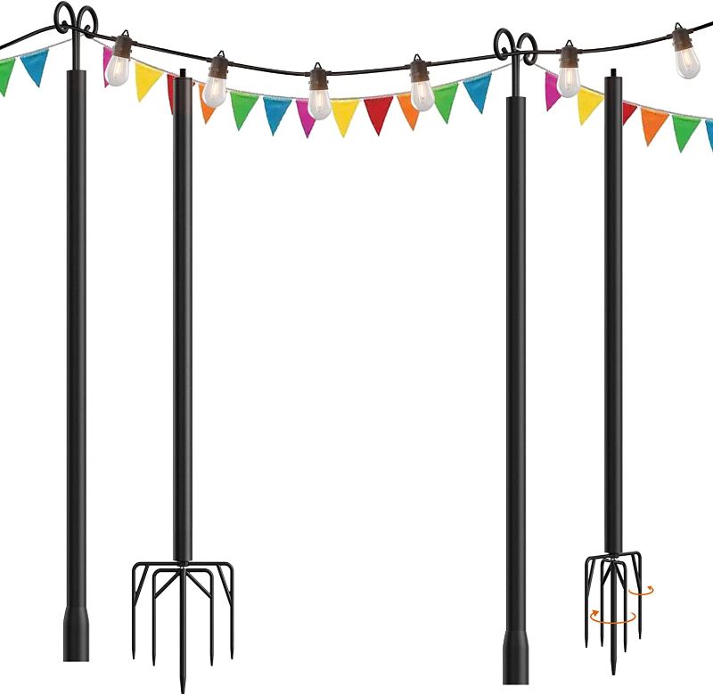 Photo 1 of Addlon String Lights Poles 2 PC for Outdoor, 9.8 FT Heavy Duty Metal Poles to Use Year-Round for Garden, Patio, Wedding, Party, Birthday Decorations