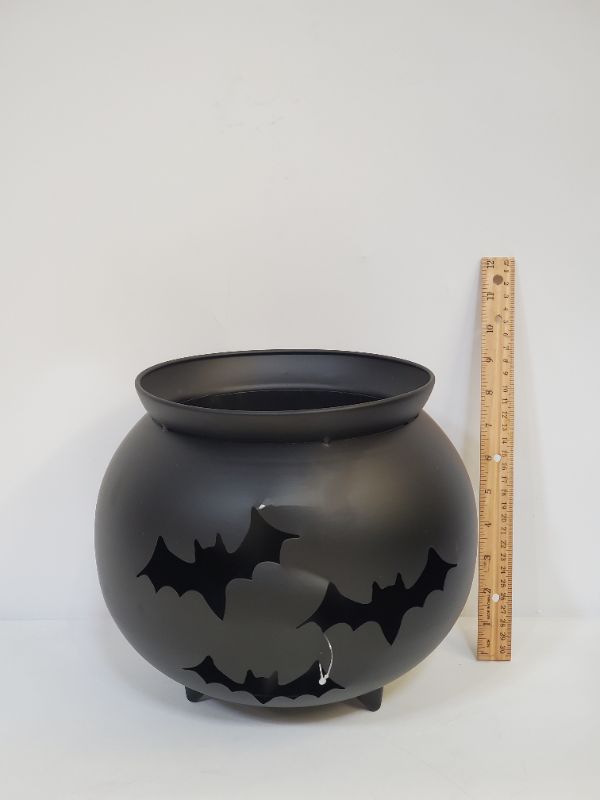 Photo 3 of Hyde & EEK! Boutique - Black Metal Cauldron Planter - 9.25 inches (H) by 10.5 inches (W) by 10.5 inches (D)