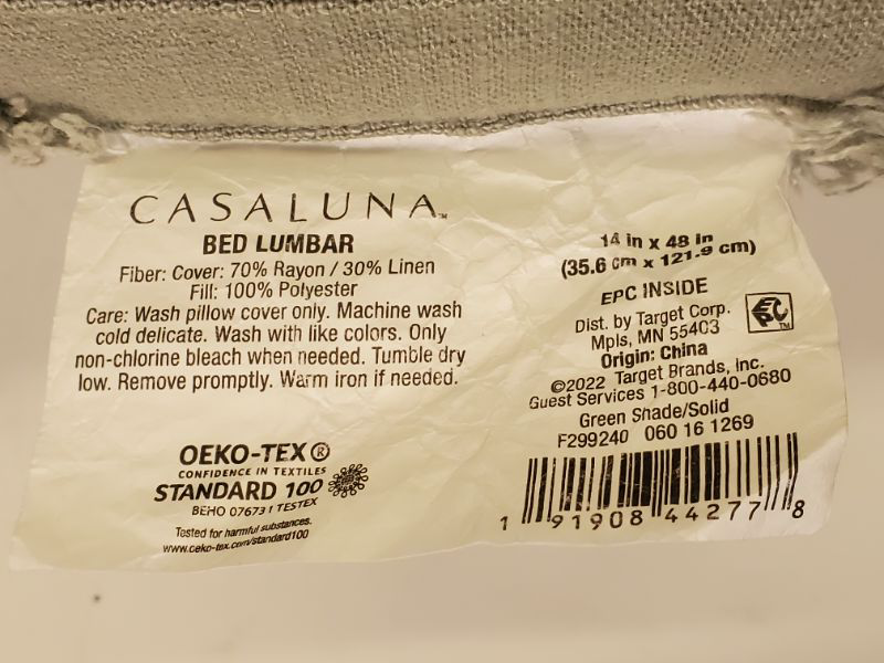 Photo 5 of CASALUNA - Lumbar Heavyweight Linen Blend Throw Pillow - 14IN X 48IN - SAGE GREEN