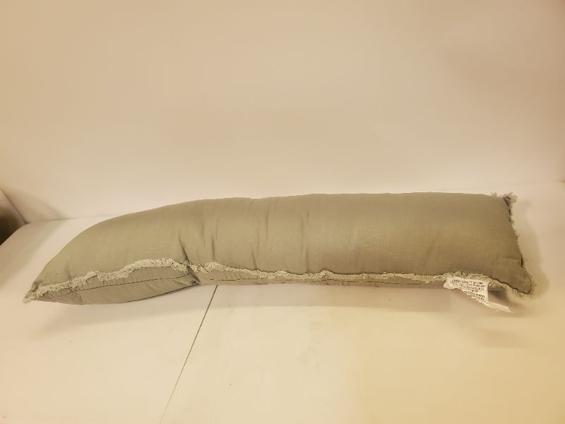 Photo 4 of CASALUNA - Lumbar Heavyweight Linen Blend Throw Pillow - 14IN X 48IN - SAGE GREEN
