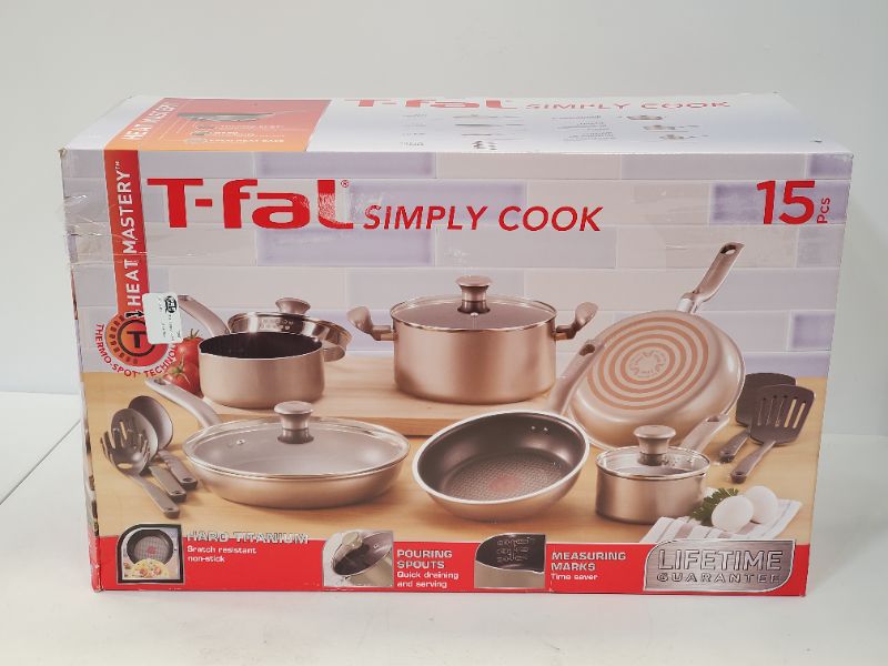 Photo 2 of T-fal - 15 Pc Set  Simply Cook Nonstick Cookware - C537SF Dishwasher Safe   - Champagne