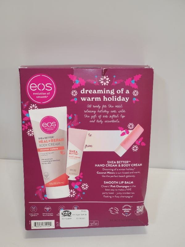 Photo 3 of EOS - 3PC Limited Edition Holiday Collection - Pink Champagne Lip Balm, Coconut Waters Hand & Body Cream, Winter Gift Set, Made for Sensitive Skin