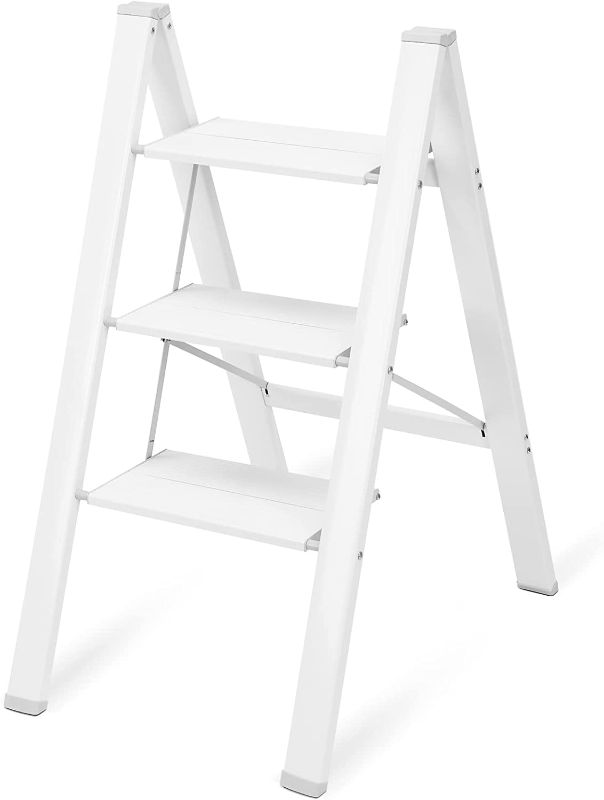 Photo 1 of  3 Step Ladder, Aluminum Folding Step Stool - White 