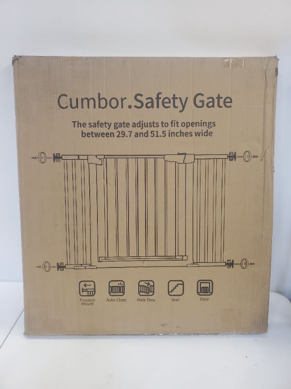 Photo 2 of Cumbor 29.5"-51.6" Baby Gate Extra Wide, Easy Walk Thru Dog Gate for The House, Auto Close Safety Pet Gates - Includes 4 Wall Cups,White