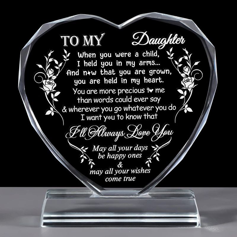 Photo 1 of  Daughter Gifts from Mom Dad, To My Daughter Heart Shaped Glass Keepsake, Blessing Present for Daughter, Graduation Christmas Gift