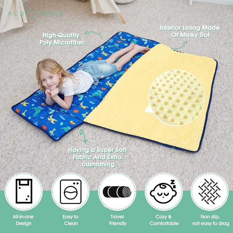 Photo 2 of ACRABROS Toddler Nap Mat with Pillow and Blanket, Extra Large Rolled Napping Mats,Slumber Bags for Boys Girls,Kids Sleeping Bag for Daycare, Preschool Travel Camping, Dinosaur