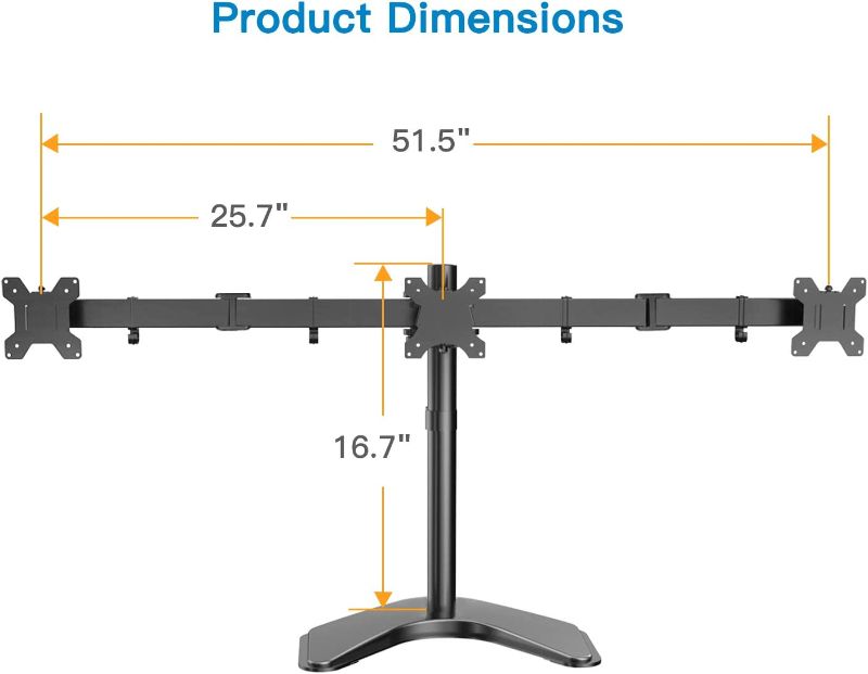 Photo 2 of HUANUO Triple Monitor Stand - for 13-24 Inches 3 Monitor Desk Mount, Heavy-Duty Free Standing Fully Adjustable Arm, Each Arm Holds up to 22lbs