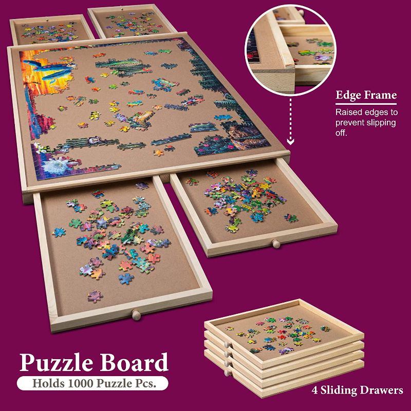 Photo 2 of 1000 Piece Wooden Jigsaw Puzzle Table - 4 Drawers, Puzzle Board | 22 1/4” x 30" Jigsaw Puzzle Board Portable - Portable Puzzle Table | for 