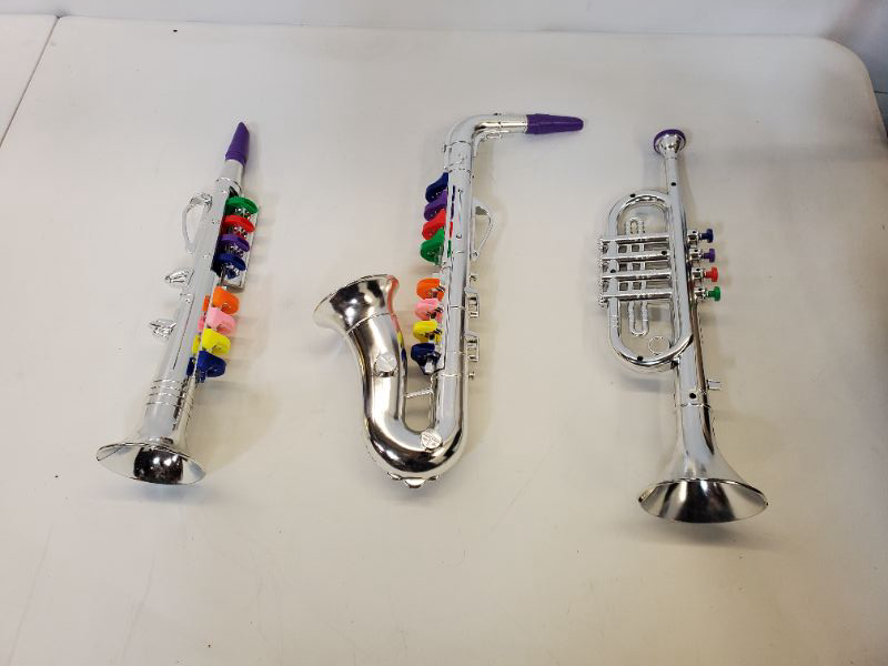 Photo 4 of Click N' Play Set of 3 Musical Instruments for Kids Trumpet Saxophone and Clarinet with Keys – Metallic Silver