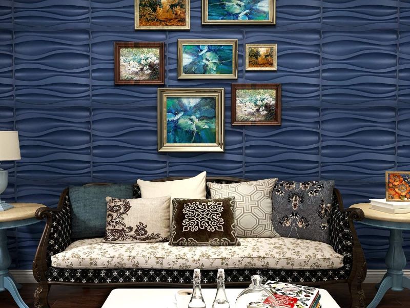 Photo 3 of Art3d - 12pc 19.7" Navy Blue 3d Wall Panel Large Wave Style Cover 