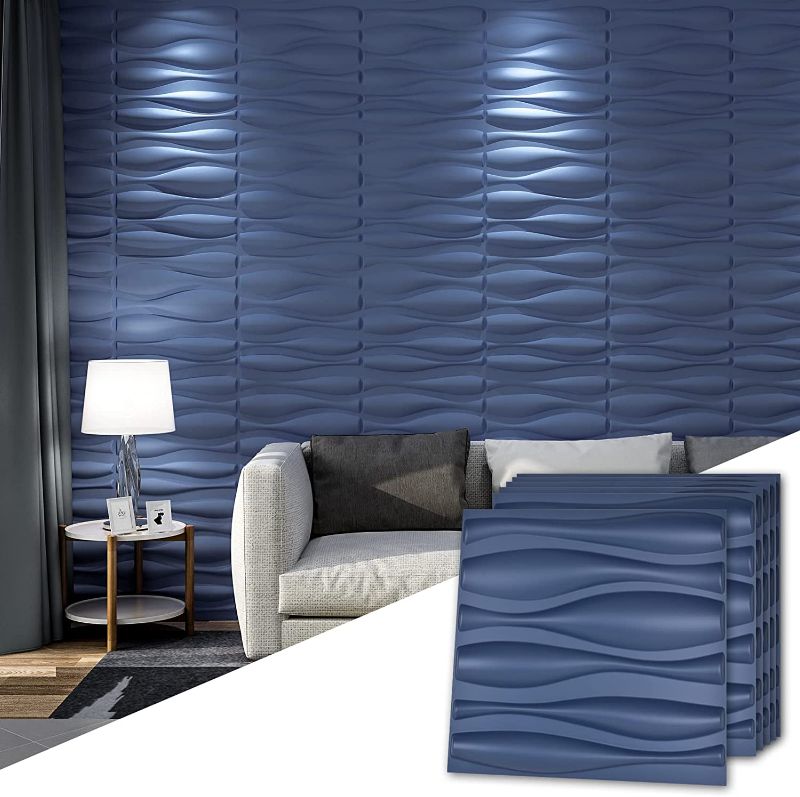 Photo 2 of Art3d - 12pc 19.7" Navy Blue 3d Wall Panel Large Wave Style Cover 