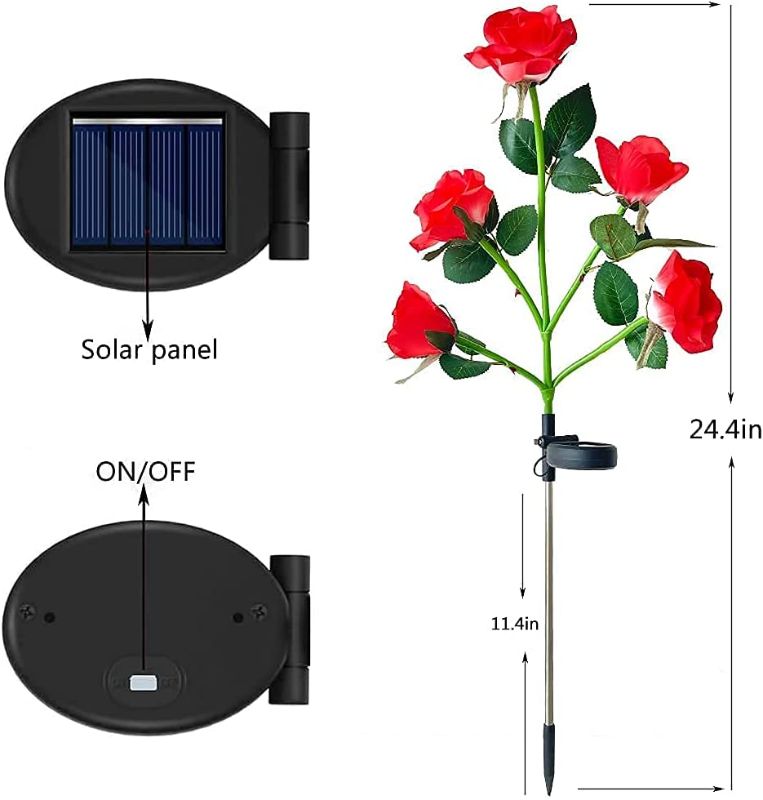 Photo 2 of 
Outdoor Realistic Solar Powered Rose Flower Lights Stake,COUNT OF 2 - RED Rose Solar Garden Decorative Waterproof Lights for Backyard Patio Pathway Xmas Decoration-Red