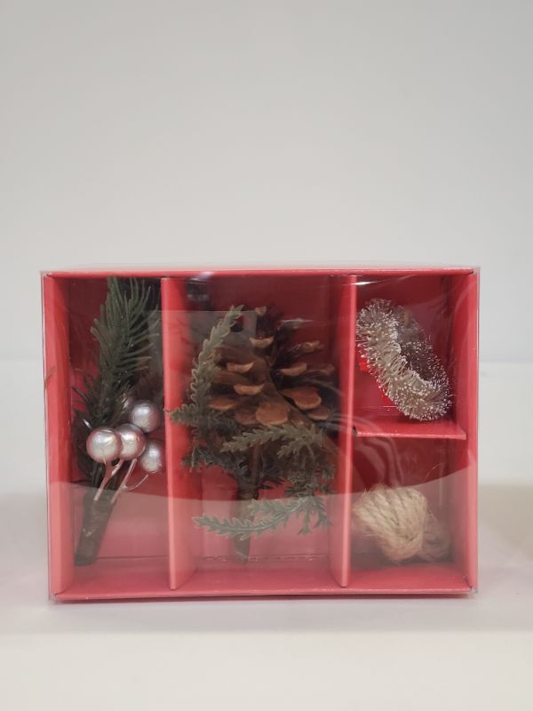 Photo 1 of  4pc Greenery Accessory Kit ( One 4in Pine Berry Pick, One 4in Pine Cone Pick, One 1.35in Mini Wreath, and One Twine 72in ) 2 PACK