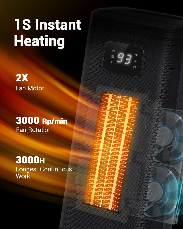 Photo 2 of Space Heater, 1500W Ceramic Tower Heaters Indoor Portable with Remote, Electric Internal Oscillating Fast Heating Heater with Adjustable Thermostat, ECO Mode and Timer, Quiet and Safe for Indoor Use