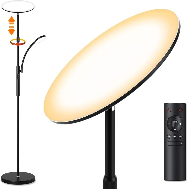 Photo 1 of 30W Bright LED Floor lamp with 7W Reading Lamp, Adjustable Height Standing Lamp, Dimmable, 4 Colors, Remote & Touch Control for Bedroom, Home Office