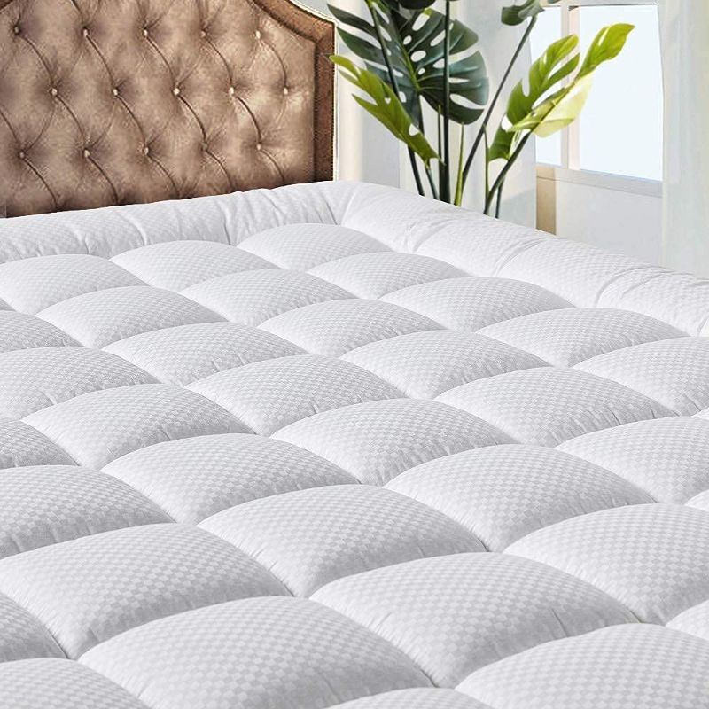Photo 1 of MATBEBY Bedding Quilted Fitted King Mattress Pad Cooling Breathable Fluffy Soft Mattress Pad Stretches up to 21 Inch Deep, King Size, White, Mattress Topper Mattress Protector 78" X 80"