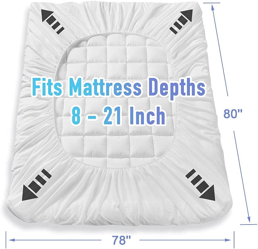 Photo 3 of MATBEBY Bedding Quilted Fitted King Mattress Pad Cooling Breathable Fluffy Soft Mattress Pad Stretches up to 21 Inch Deep, King Size, White, Mattress Topper Mattress Protector 78" X 80"