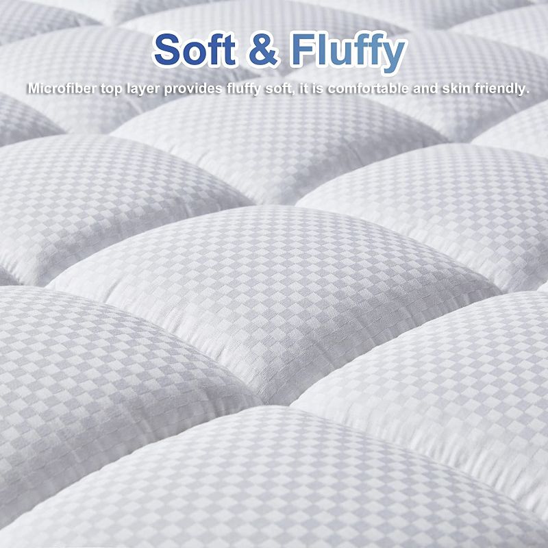 Photo 2 of MATBEBY Bedding Quilted Fitted King Mattress Pad Cooling Breathable Fluffy Soft Mattress Pad Stretches up to 21 Inch Deep, King Size, White, Mattress Topper Mattress Protector 78" X 80"
