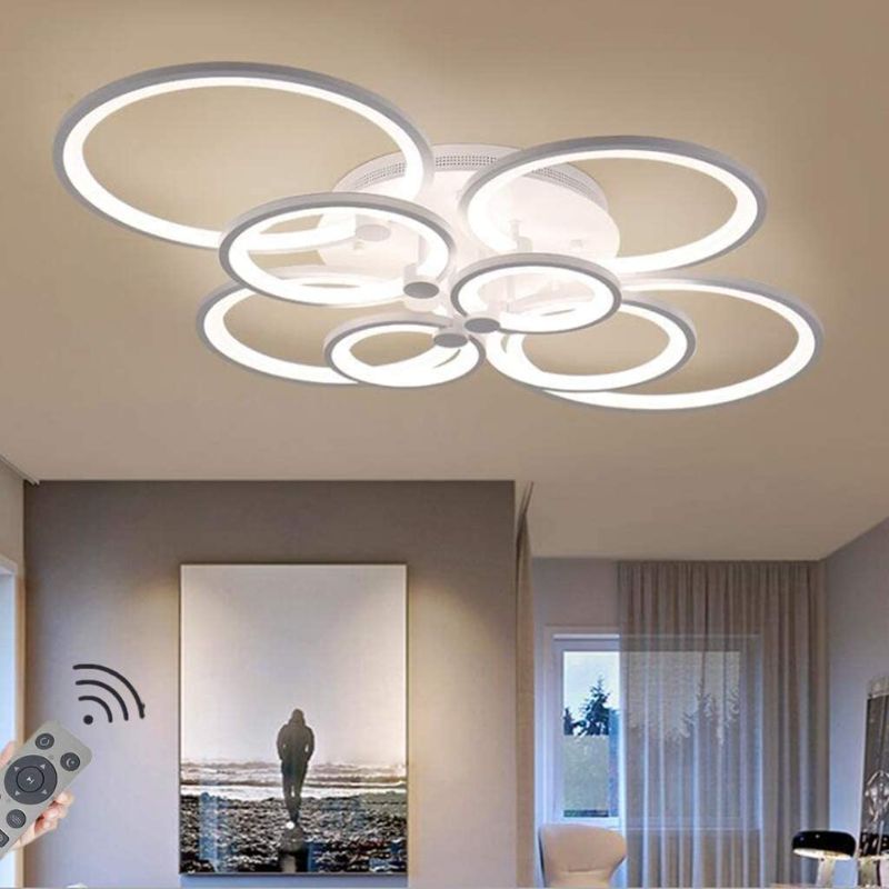 Photo 3 of LED Dimmable Ceiling Light Modern Ring Circle Flush Mount Ceiling Lamp Acrylic Lampshade Chandelier Bedroom Kitchen Living Room Interior Decorative Lighting Fixture,8 rings/41.73×30.7×7.5in/120w