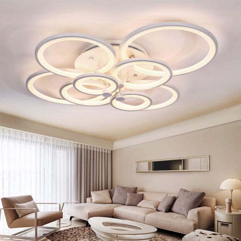 Photo 4 of LED Dimmable Ceiling Light Modern Ring Circle Flush Mount Ceiling Lamp Acrylic Lampshade Chandelier Bedroom Kitchen Living Room Interior Decorative Lighting Fixture,8 rings/41.73×30.7×7.5in/120w