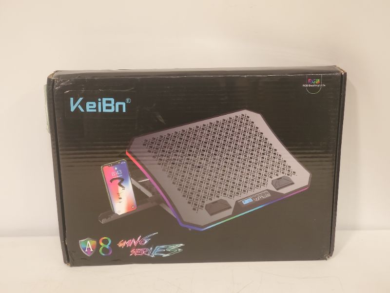 Photo 4 of Laptop Cooling Pad, KeiBn RGB Lights Laptop Cooler 6 Fans for 15.6-17.3 Inch Laptops, 7 Height Stands, 10 Modes Light, 2 USB Ports, Desk or Lap Use
