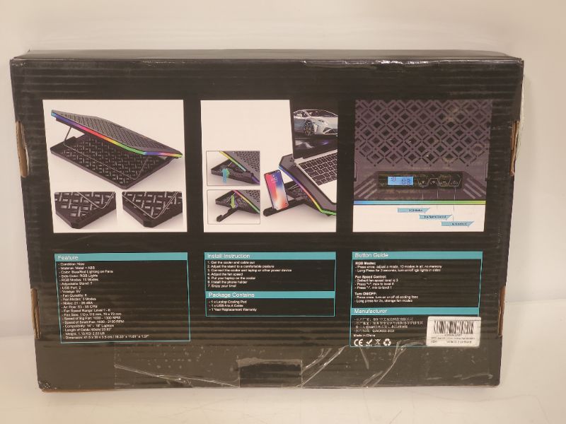 Photo 1 of Laptop Cooling Pad, KeiBn RGB Lights Laptop Cooler 6 Fans for 15.6-17.3 Inch Laptops, 7 Height Stands, 10 Modes Light, 2 USB Ports, Desk or Lap Use
