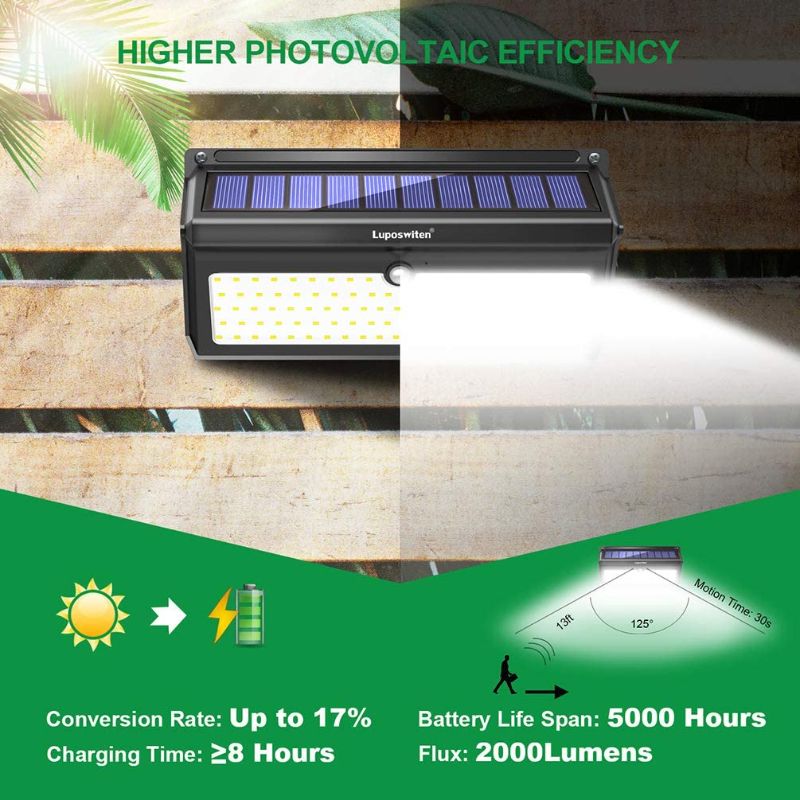 Photo 3 of Luposwiten 100 LED Solar Lights Outdoor Waterproof with Motion Sensor - 2000 Lumens Solar Motion Lights Outdoor, Easy-to-Install for Front Door, Yard, Garage, Garden, Patio, Deck