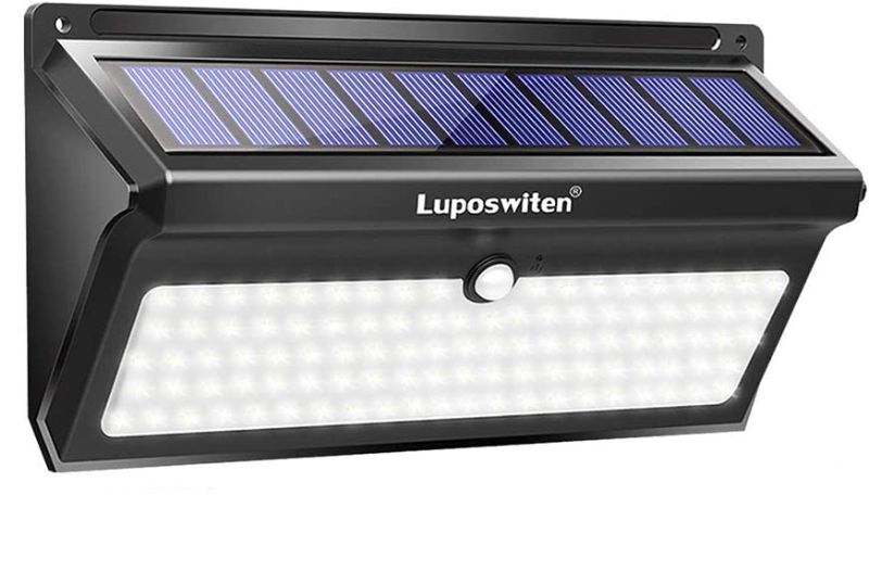 Photo 1 of Luposwiten 100 LED Solar Lights Outdoor Waterproof with Motion Sensor - 2000 Lumens Solar Motion Lights Outdoor, Easy-to-Install for Front Door, Yard, Garage, Garden, Patio, Deck