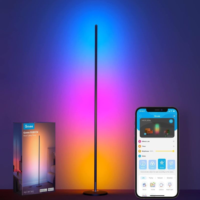 Photo 1 of Govee RGBIC Floor Lamp, LED Corner Lamp Works with Alexa, Smart Modern Floor Lamp with Music Sync and 16 Million DIY Colors, Ambiance Color Changing Standing Lamp for Bedroom Living Room Gaming Room