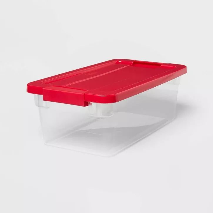 Photo 1 of 6qt Clear Latching Storage Box Red Lid and Red Latch - Wondershop
