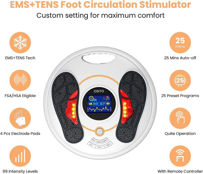 Photo 3 of OSITO Foot Circulation Stimulator, EMS & TENS Foot Massager, Electric Foot Stimulator Improves Circulation, Feet Legs Nerve Muscle Stimulator Relieves Body Pain and Neuropathy(FSA or HSA Eligible)