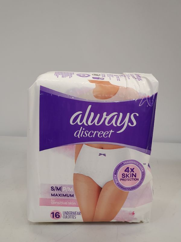 Photo 2 of Always Discreet for Sensitive Skin Maximum Plus Underwear White 16 Count size s/m (Pack of 1)