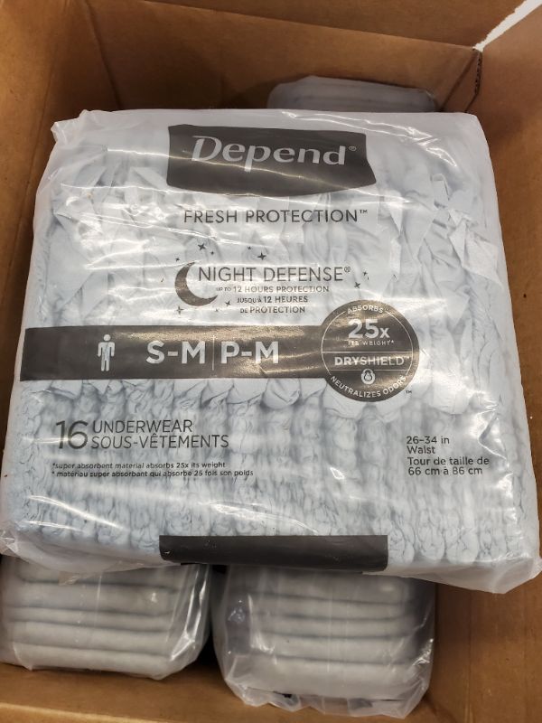 Photo 4 of Depend NIGHT DEFENSE (4 X 16)  64 COUNT - INCONTINENCE DISPOSABLE UNDERWEAR 26-34 in Waist