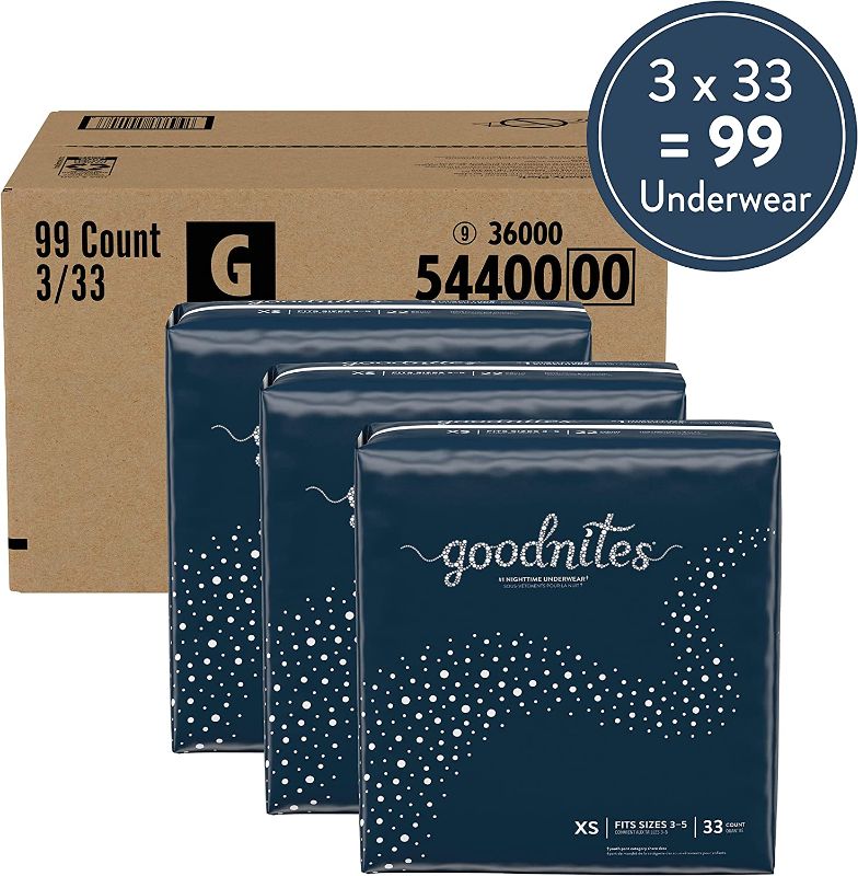 Photo 1 of Goodnites Nighttime Bedwetting Underwear, Boys' XS (28-43 lb.), 99 Ct (3 Packs of 33)