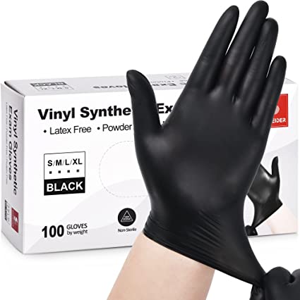 Photo 1 of Schneider Black Vinyl Exam Gloves, 4 mil, Disposable Latex-Free Plastic Gloves for Medical, Cooking & Cleaning, 100-ct Box- SIZE M 