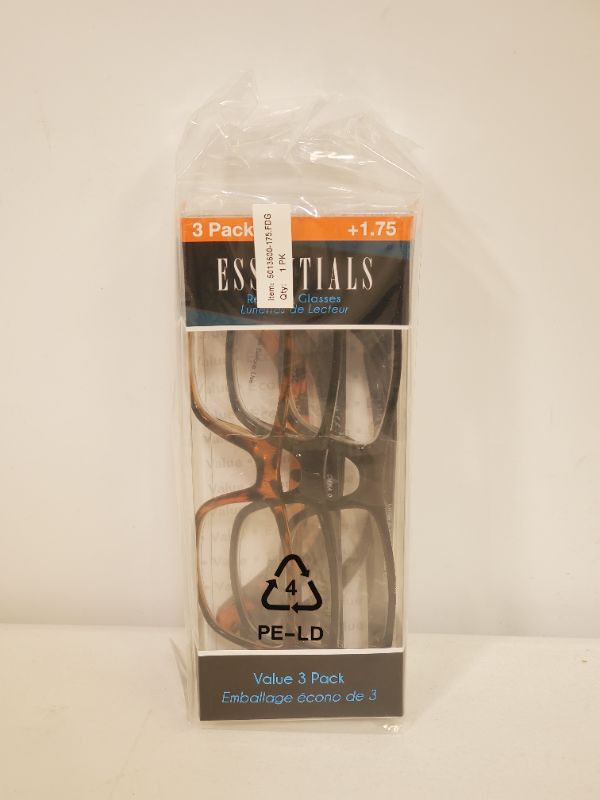 Photo 1 of ESSENTIALS READING GLASSES +1.75 VALUE PACK - 3  PIECE 