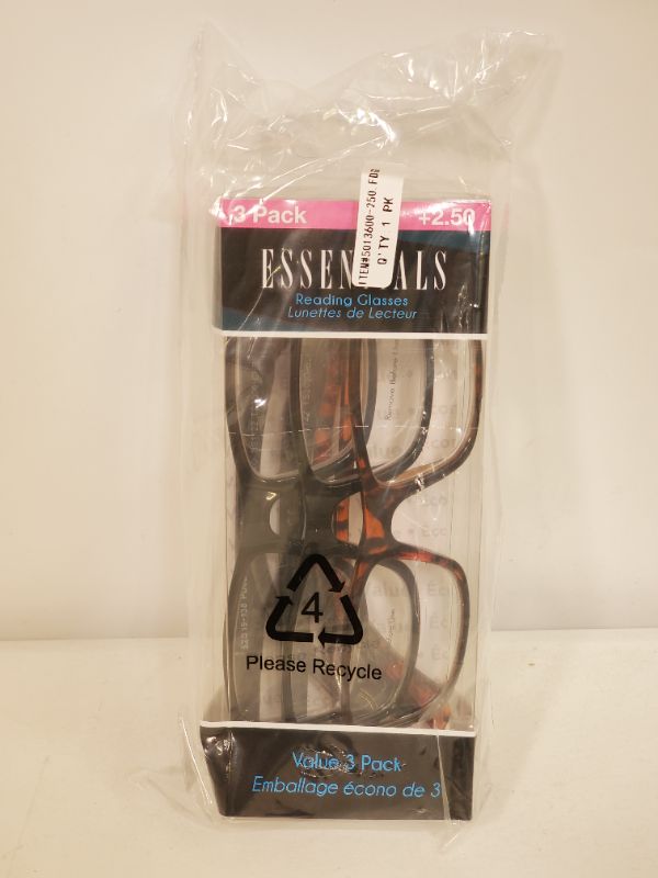 Photo 1 of ESSENTIALS READING GLASSES +2.50 VALUE PACK - 3  PIECE 