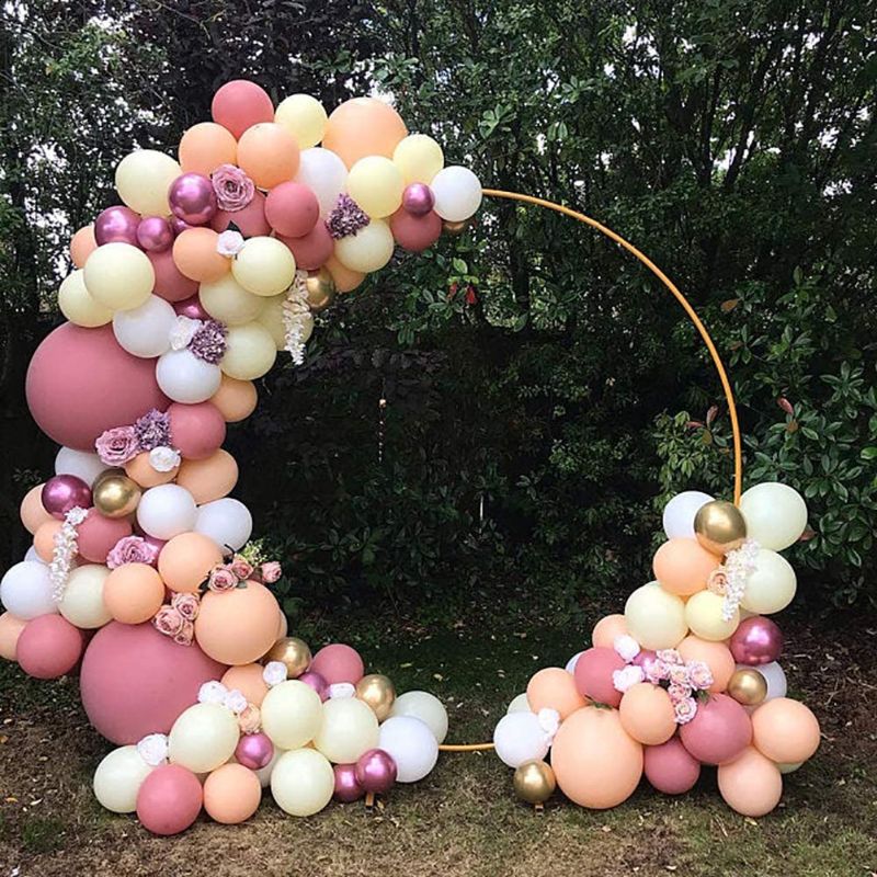 Photo 2 of Round Wedding Arch, Gold Circle Arch with Stands Metal Hoop for Floral Balloon Garland Birthday Wedding Photo Background Decorations