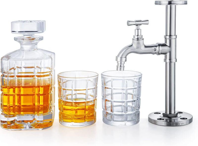 Photo 2 of Rula Whiskey Decanter Set with 2 Glasses and 1 Stainless Steel Stand for Bourbon, Rum, Tequila, Vodka - Unique Anniversary Birthday Whiskey Gifts for Men Dad Him Husband