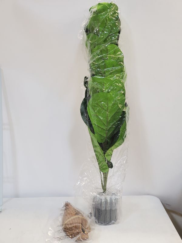 Photo 2 of Ferrgoal Artificial Fiddle Leaf Fig Plants 39 Inch Fake Ficus Lyrata Tree with 32 Leaves in Pot and Woven Seagrass Belly Basket Perfect Faux Plant for Home Indoor Outdoor Office Modern Decor Green